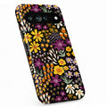 Black Folk Garden Floral Google Pixel case with botanical flowers and leaves
