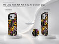 Black Folk Garden Floral MagSafe Loop iPhone Case side view showing the built-in finger loop