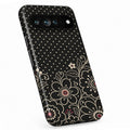 Black Pink Henna Floral Google Pixel case with botanical flowers and leaves
