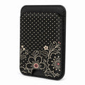 Front view of the Black Pink Henna Floral MagSafe card holder on a white background