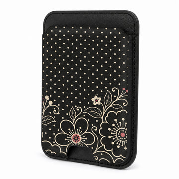 Front view of the Black Pink Henna Floral MagSafe card holder on a white background
