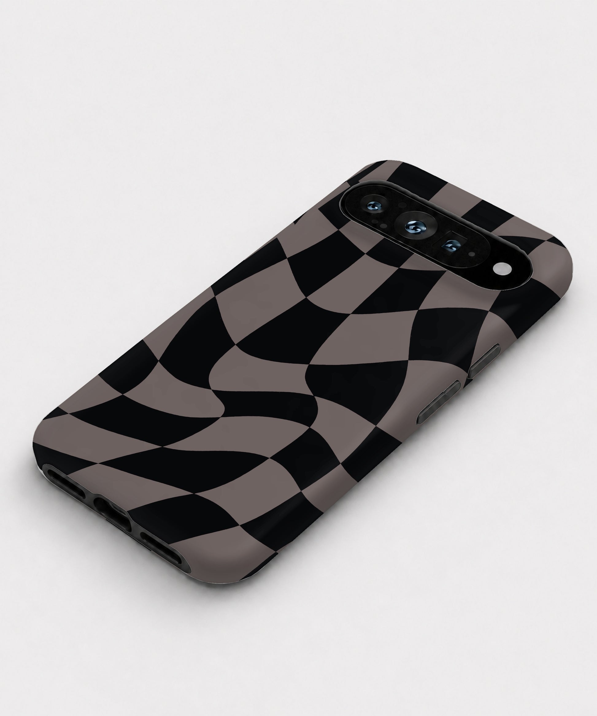 Black Taupe Wavy Checkerboard Google Pixel case front view