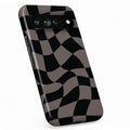 Black Taupe Wavy Checkerboard Google Pixel case with repeating checkerboard blocks