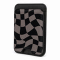 Front view of the Black Taupe Wavy Checkerboard MagSafe card holder on a white background