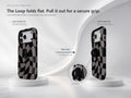 Black Taupe Wavy Checkerboard MagSafe Loop iPhone Case side view showing the built-in finger loop