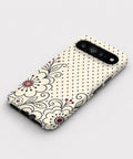 Black White Doodle Floral Google Pixel case front view