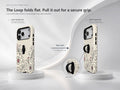 Black White Doodle Floral MagSafe Loop iPhone Case side view showing the built-in finger loop