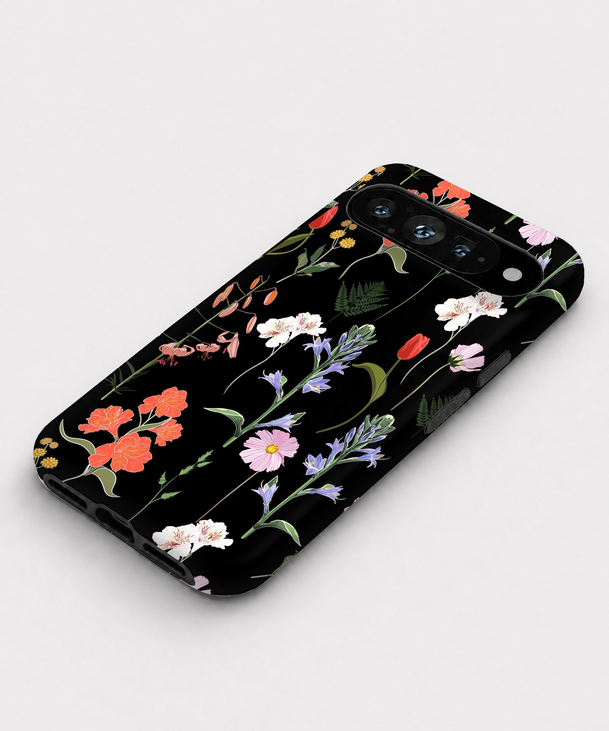 Black Wildflower Meadow Google Pixel case front view