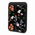 Front view of the Black Wildflower Meadow MagSafe card holder on a white background