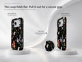 Black Wildflower Meadow MagSafe Loop iPhone Case side view showing the built-in finger loop