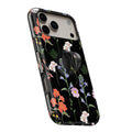 Black Wildflower Meadow MagSafe Loop iPhone case with built-in finger loop open