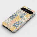 Blue and Yellow Daisy Floral Patchwork Google Pixel Case - flat angled view