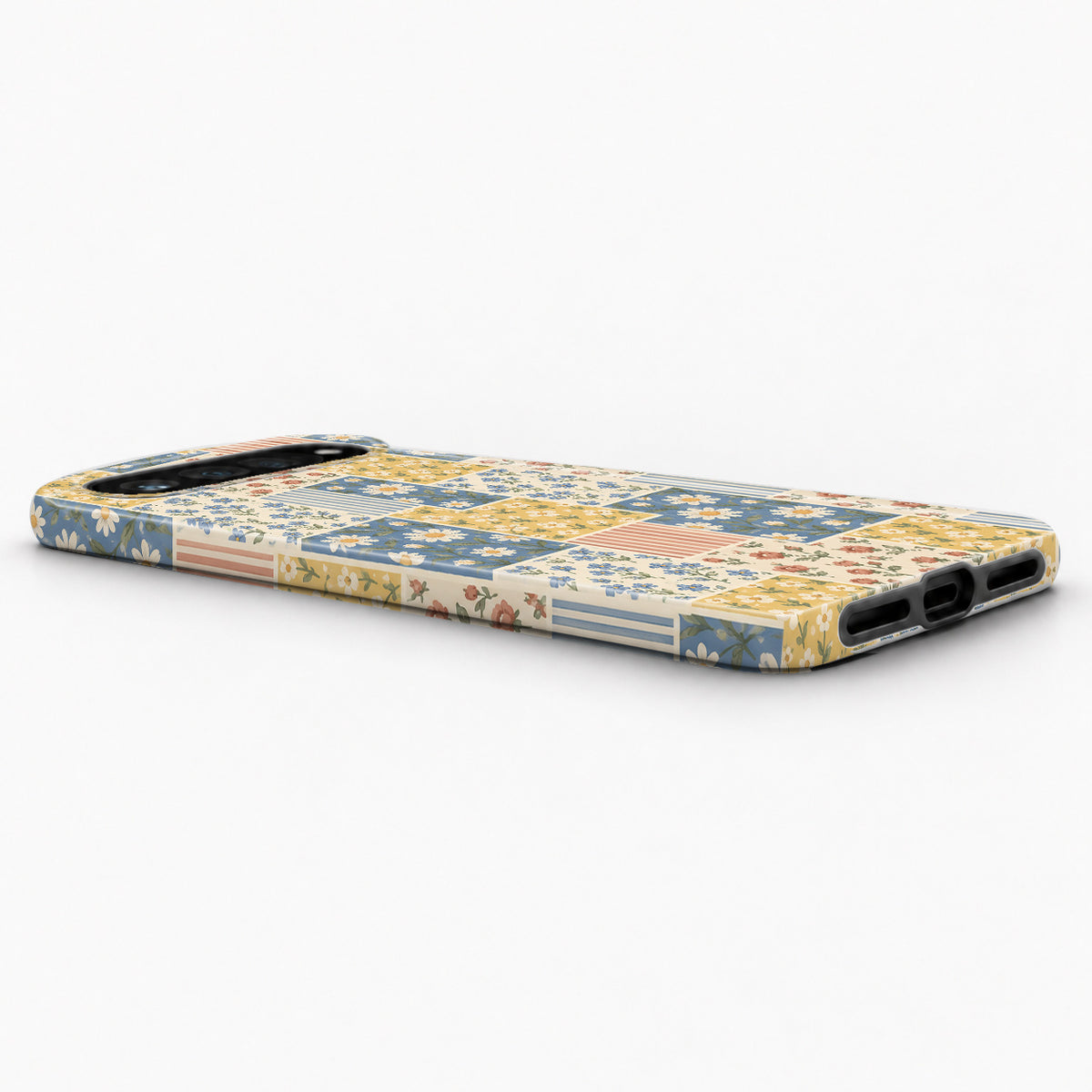 Blue and Yellow Daisy Floral Patchwork Google Pixel Case - low side view