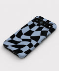 Blue Black Wavy Checkerboard Google Pixel case front view