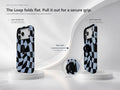 Blue Black Wavy Checkerboard MagSafe Loop iPhone Case side view showing the built-in finger loop