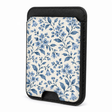 Blue Botanical Floral MagSafe Card Holder, front view