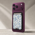 Blue Botanical Floral MagSafe Card Holder, attached to a compatible phone