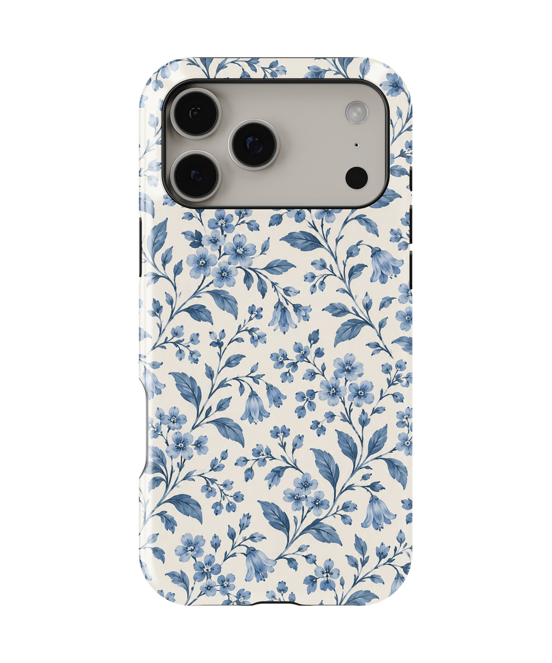Blue Botanical Floral MagSafe iPhone Tough Case, rear view, iPhone17-18ProMax model image group