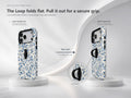 Blue Botanical Floral MagSafe Loop Case, finger loop folded and extended positions