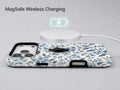 Blue Botanical Floral MagSafe Loop Case, shown with a MagSafe wireless charger