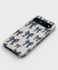 Blue Coquette Bow Google Pixel case front view