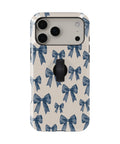 Blue Coquette Bow MagSafe Loop iPhone Case with built-in finger loop closed