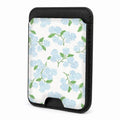 Front view of the Blue Hydrangea Botanical MagSafe card holder on a white background