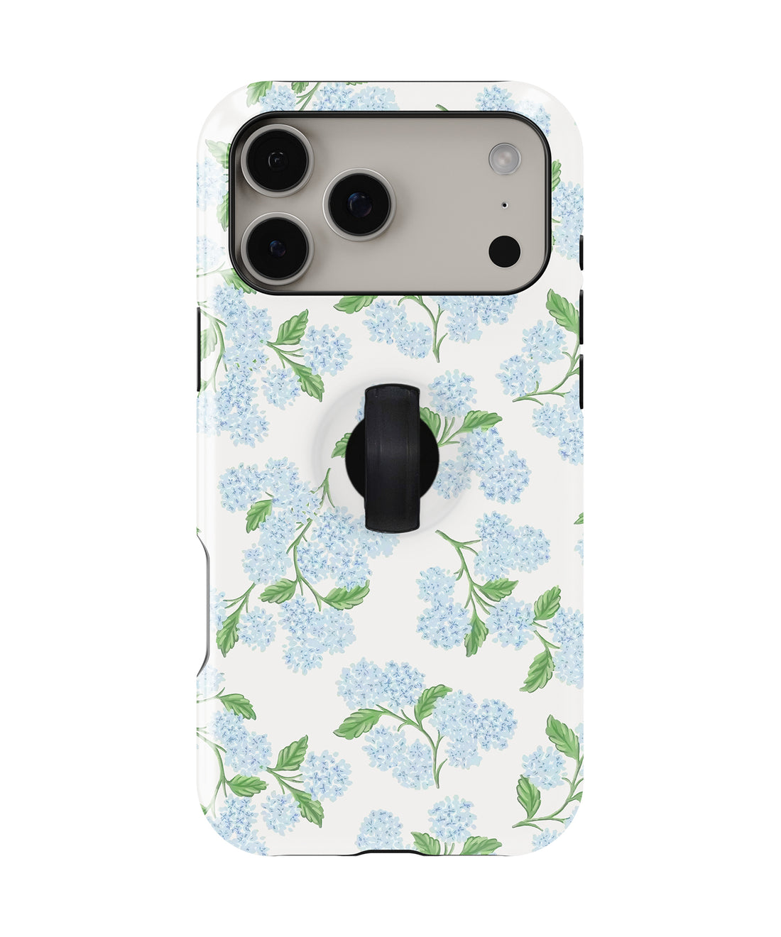 Blue Hydrangea Botanical MagSafe Loop iPhone Case with built-in finger loop closed