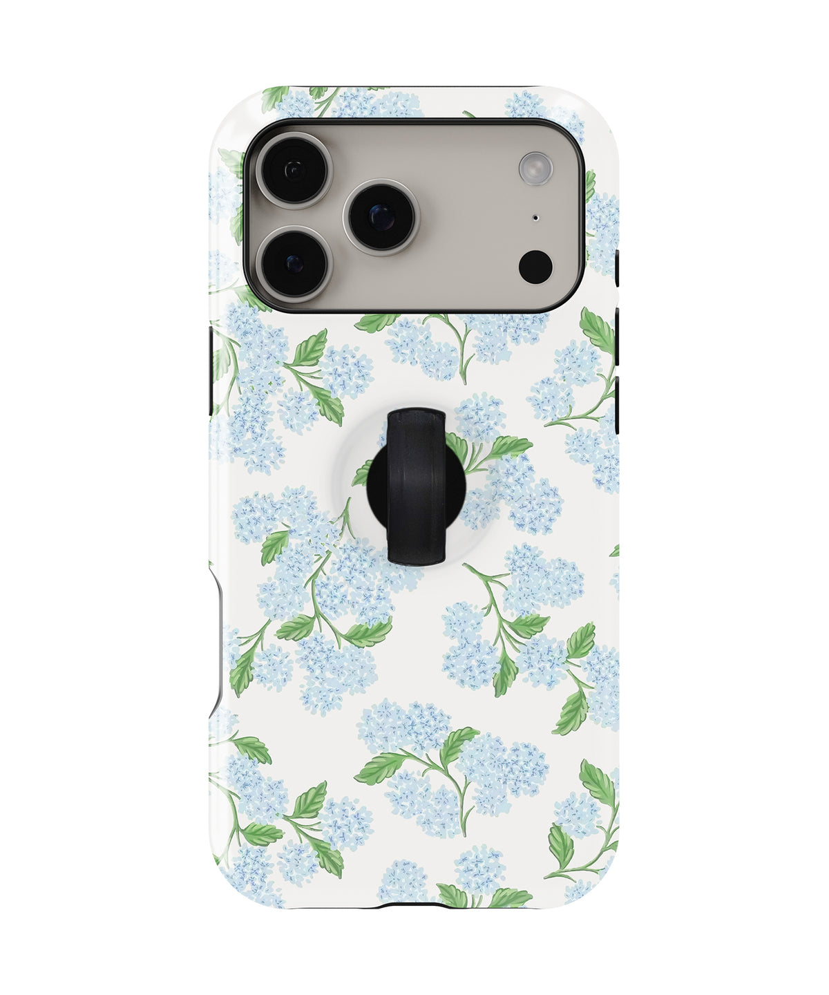 Blue Hydrangea Botanical MagSafe Loop iPhone Case with built-in finger loop closed