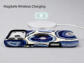Blue Purple Agate Geode MagSafe Loop iPhone Case shown with a MagSafe-compatible wireless charger attached