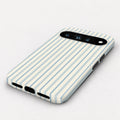 Blue Sage and Cream Vertical Stripe Google Pixel Case - angled bottom view