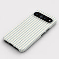 Blue Sage and Cream Vertical Stripe Google Pixel Case - flat angled view