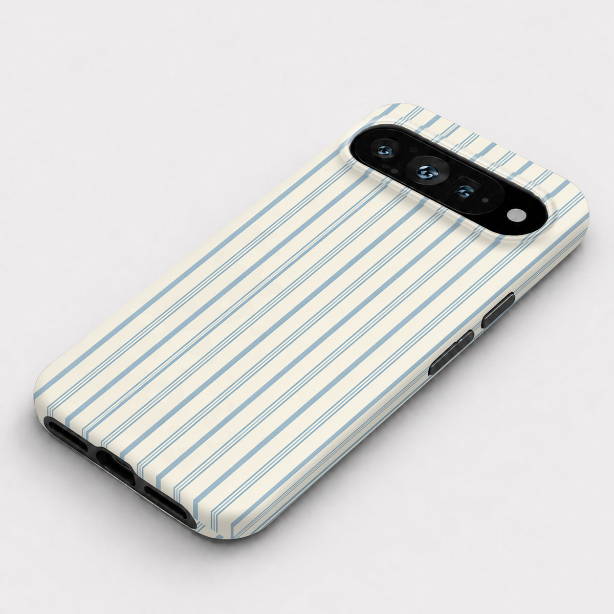 Blue Sage and Cream Vertical Stripe Google Pixel Case - flat angled view
