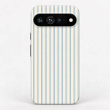 Blue Sage and Cream Vertical Stripe Google Pixel Case - centered back view