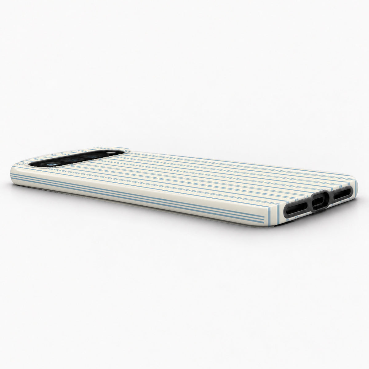 Blue Sage and Cream Vertical Stripe Google Pixel Case - low side view