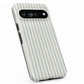 Blue Sage and Cream Vertical Stripe Google Pixel Case - standing angled view