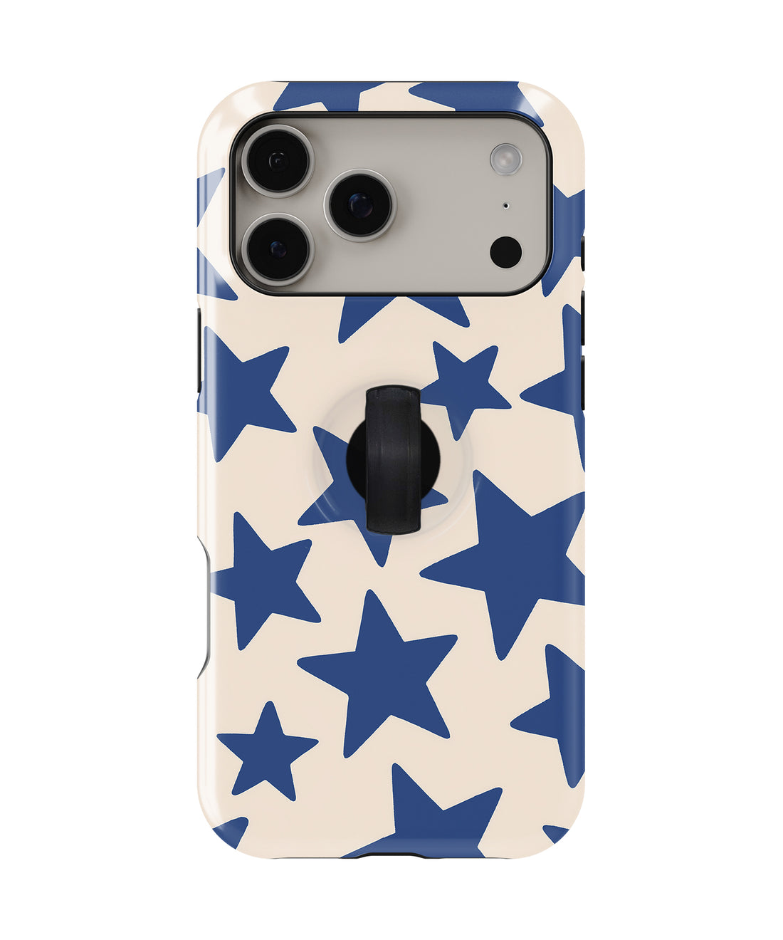 Blue Star Pattern MagSafe Loop iPhone Case with built-in finger loop closed