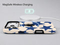 Blue Star Pattern MagSafe Loop iPhone Case shown with a MagSafe-compatible wireless charger attached