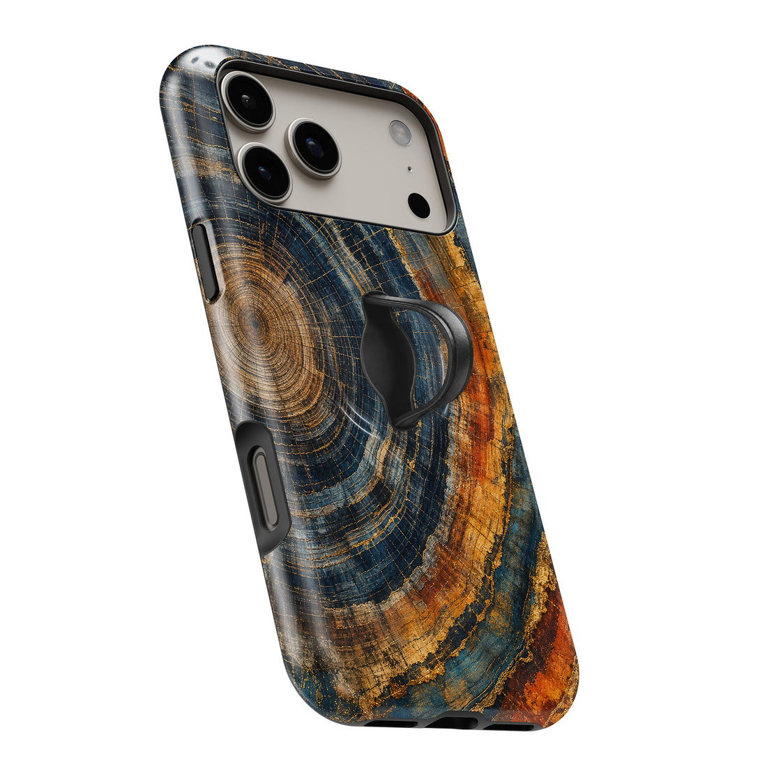 Blue Tiger Eye Stone MagSafe Loop iPhone case with built-in finger loop open