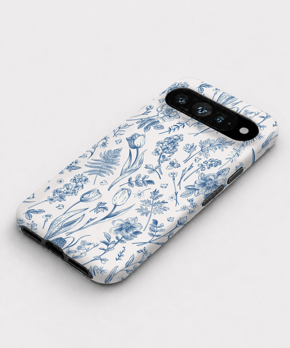Blue Toile Wildflower Google Pixel case front view