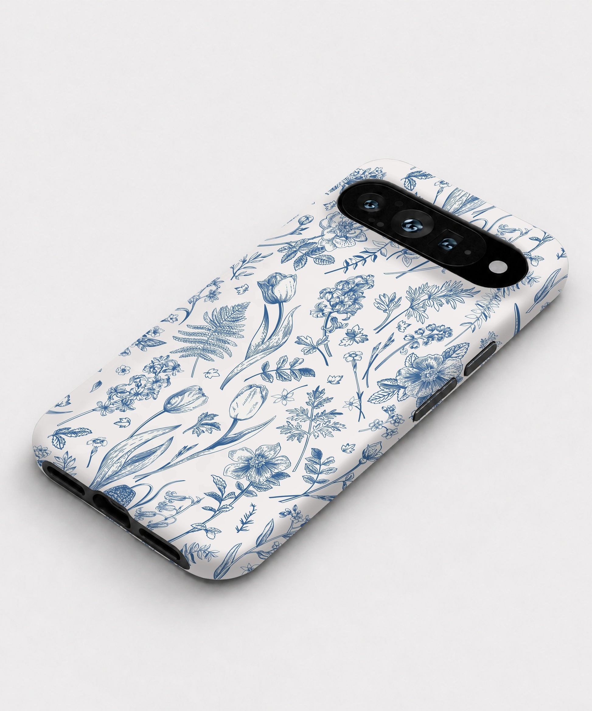Blue Toile Wildflower Google Pixel case front view