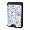 Front view of the Blue Toile Wildflower MagSafe card holder on a white background