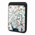 Front view of the Blue White Daisy Wildflower MagSafe card holder on a white background