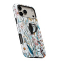 Blue White Daisy Wildflower MagSafe Loop iPhone case with built-in finger loop open