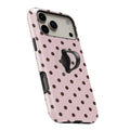 Blush Dark Brown Polka Dots MagSafe Loop iPhone Case - angled view