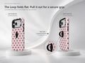 Blush Dark Brown Polka Dots MagSafe Loop iPhone Case - finger loop detail