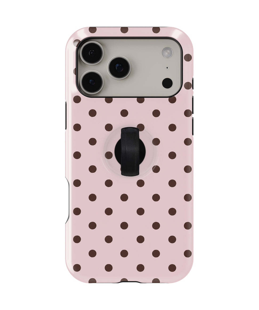 Blush Dark Brown Polka Dots MagSafe Loop iPhone Case - back view