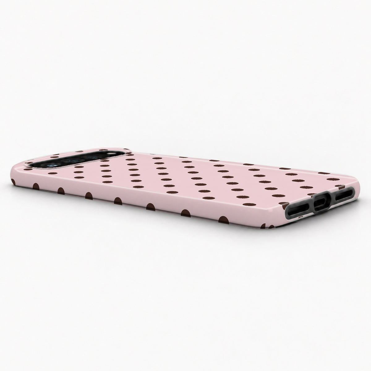 Blush Dark Brown Polka Dots Google Pixel Case - low side angle