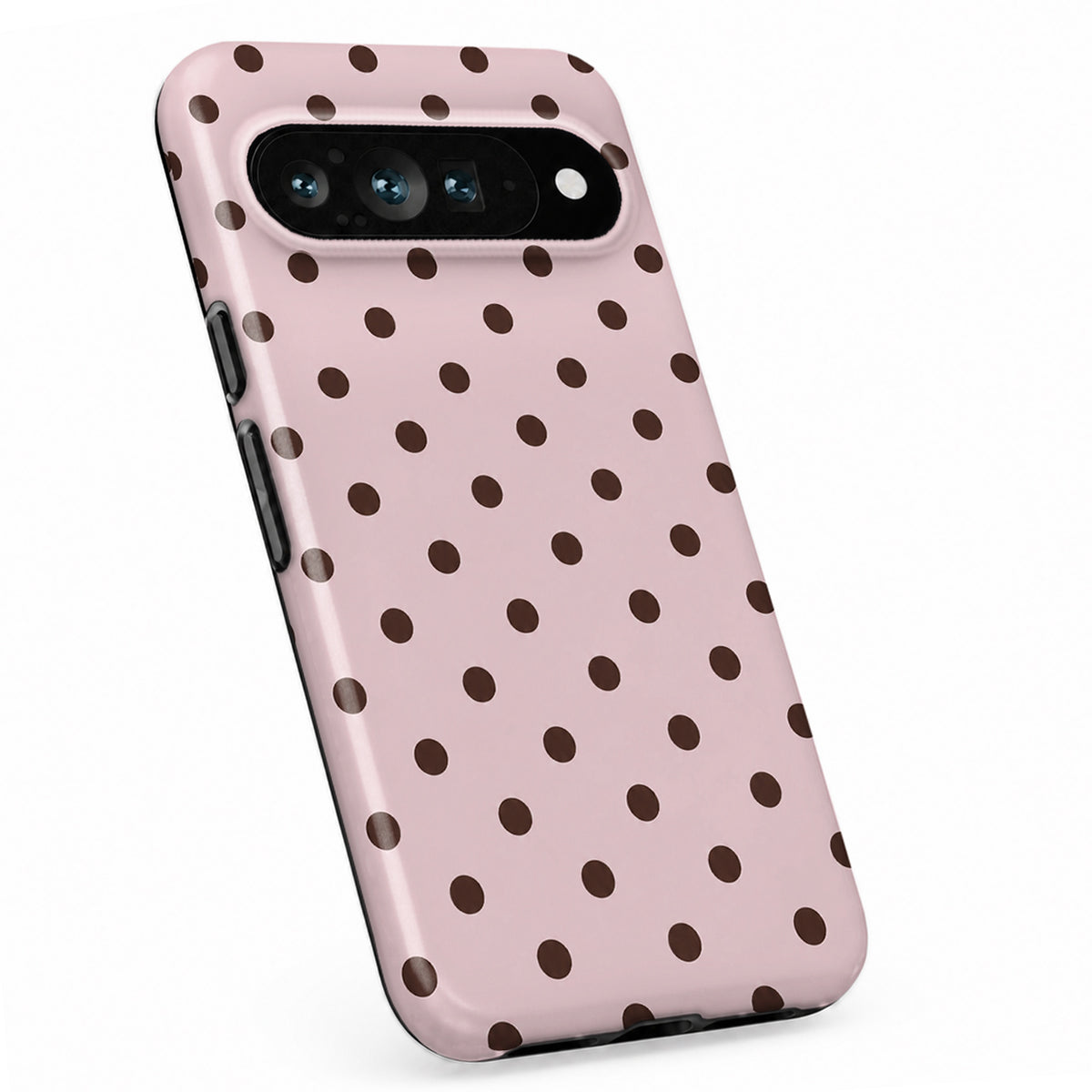 Blush Dark Brown Polka Dots Google Pixel Case - standing angle