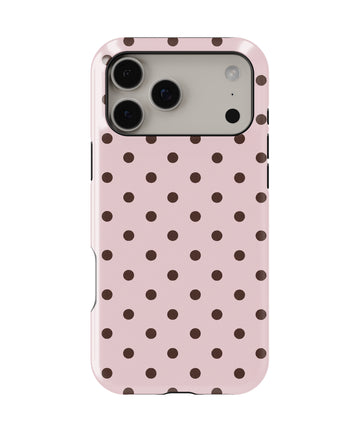 Blush Dark Brown Polka Dots MagSafe iPhone Tough Case - iPhone 17-18 Pro Max back view
